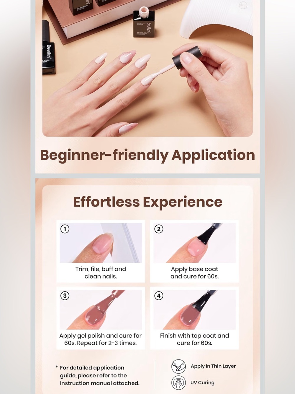 4 Beetles Bundle Nail Tips Glue Gel Polish Set Etch-X Almond Short Square Medium - Picture 7 of 16